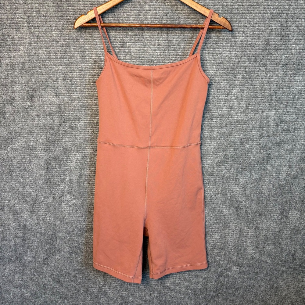 Wilfred Free Romper Womens M Brown Biker Shorts Bodysuit Stretch Athleisure